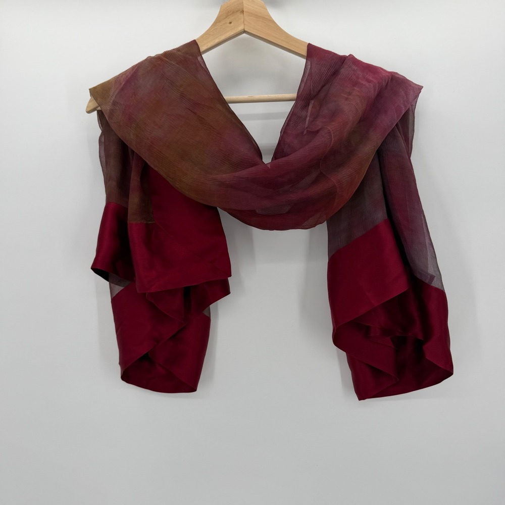 Vintage Willa New York Burgundy Red Sheer Organza Satin Trim Wrap Scarf